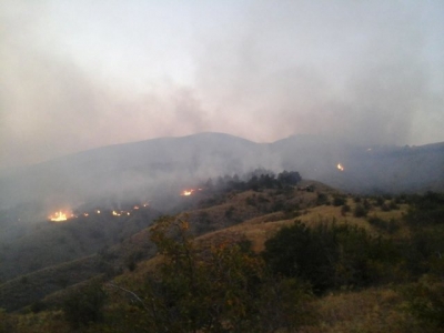 Масштабный пожар на склоне Мангуп-Кале уничтожает горную растительность
