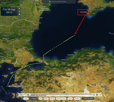 Судно с краденым украинским зерном направляется из оккупированного Крыма в сторону Турции